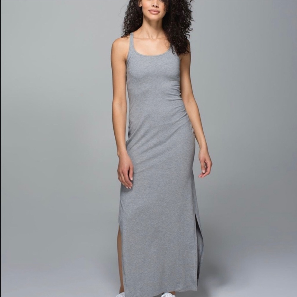 Lululemon Refresh Maxi Dress Womens Gray sleeveless Racerback High Slits